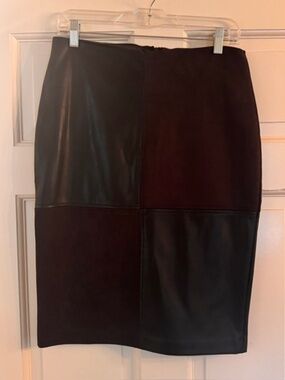 Black Faux Leather & Suede Pencil Skirt